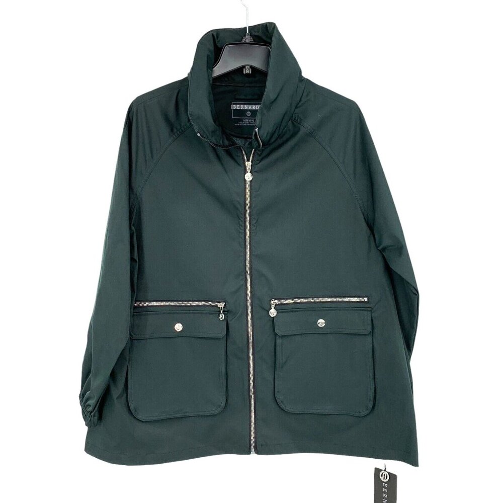 New Bernardo Jacket Raincoat Size M Jade Hood $115 WindbreakerJ Zip Pockets